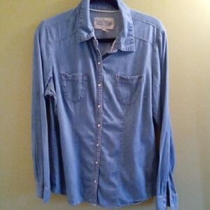 Girls XL Girl Krazy by Krazy Kat Blue Faux Denim Top Snap Front Pocketed Light